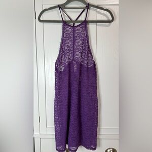 Victoria’s Secret Lace High Neck Chemise Nightie Purple Sheer Womens Medium